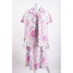 Lorac Original Womens Belted Dress & Shirt Jacket Sz 18 Multi-Color Floral White